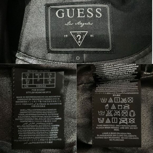 Guess Black Shiny Open Front Blazer Jacket 0 - Picture 4 of 5